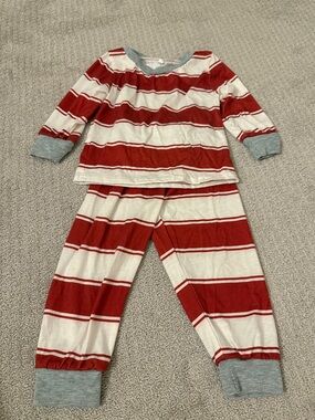 Kids Crimson & Cream Striped Pajama Set with Gray Cuffs